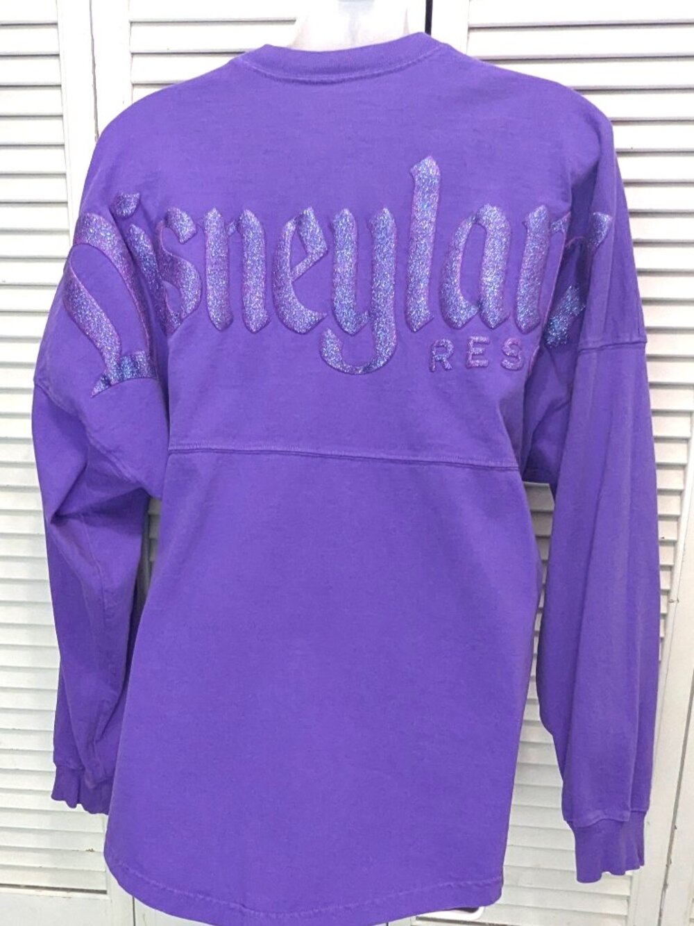 Disneyland Spirit Long Sleeve Top Purple Puff Glitter Pullover Oversized XS